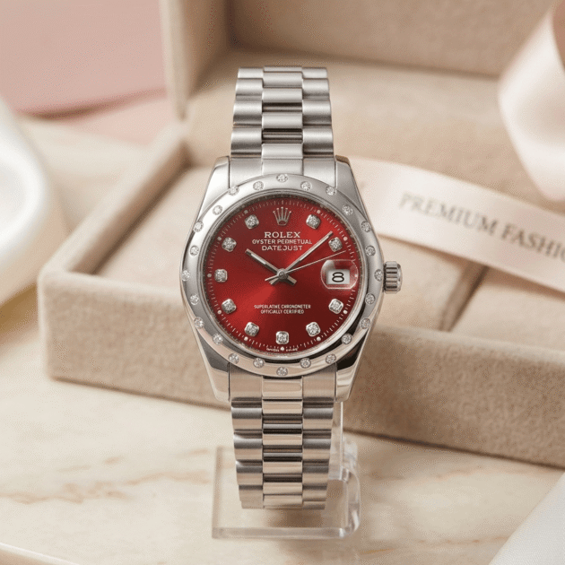 rolex oyster perpetual argent avec fond rouge